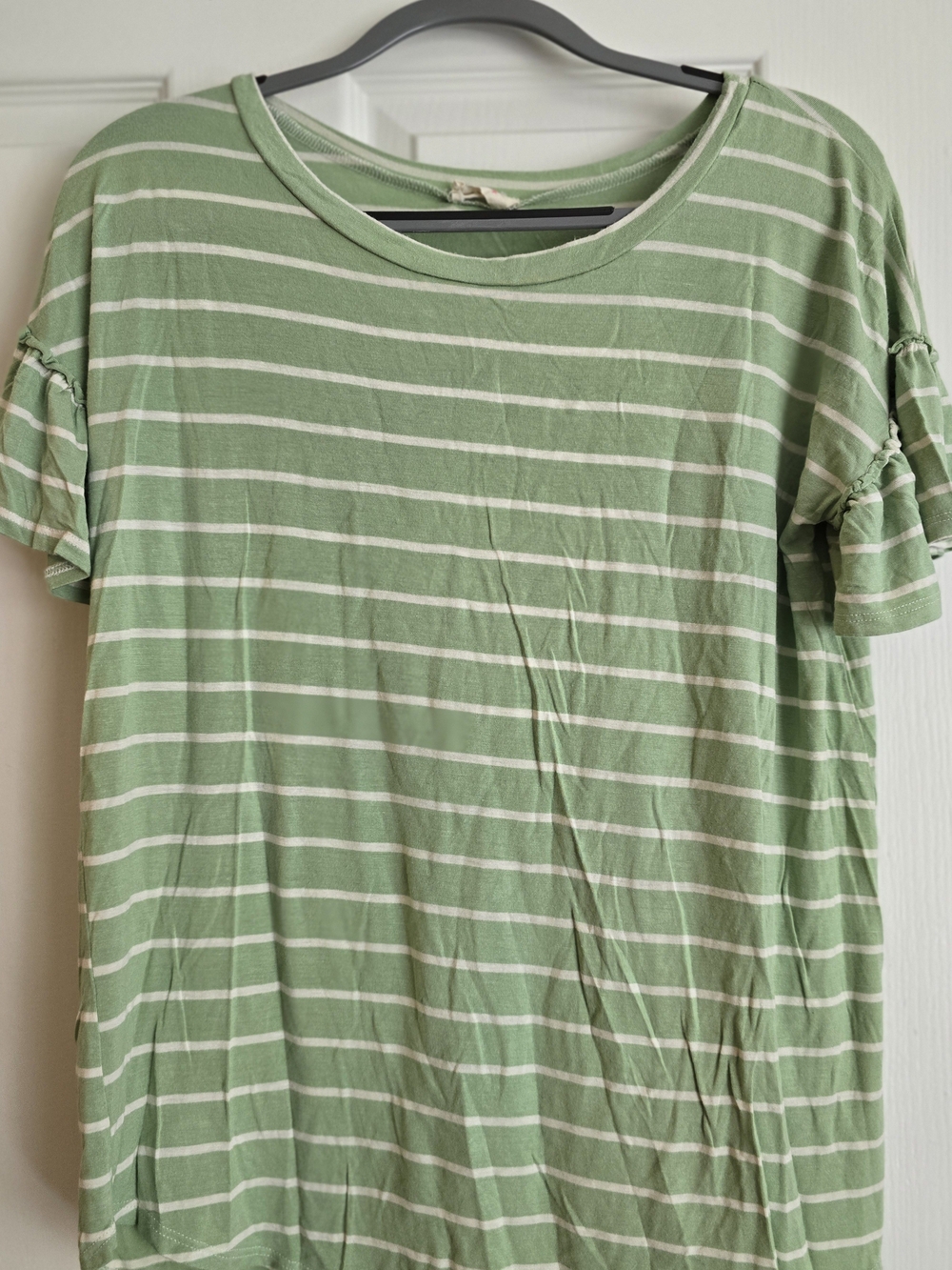 BiBi Light Green and White Striped Short Sleeve Tee